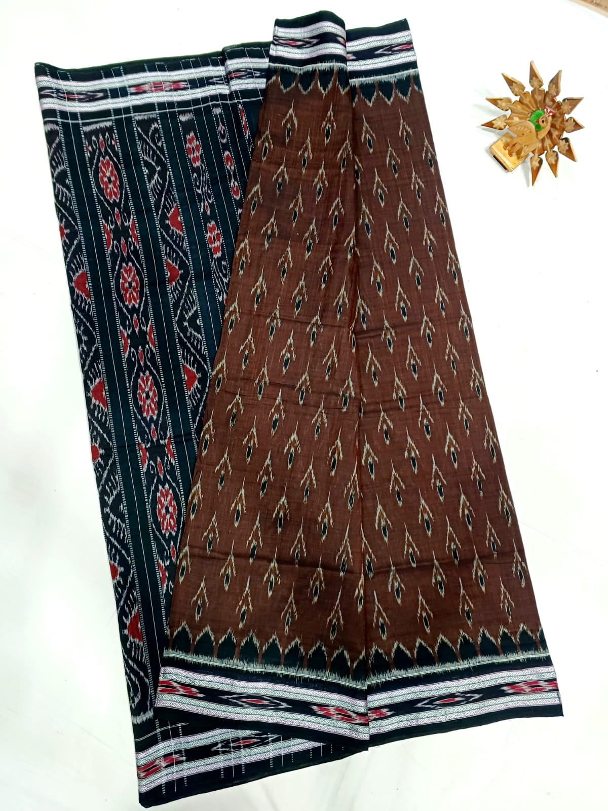 Dark brown ikkat mercerised Cotton sarees