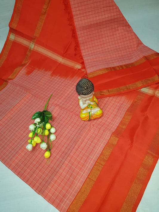 Light orange Tripura silk mahanati checks sarees