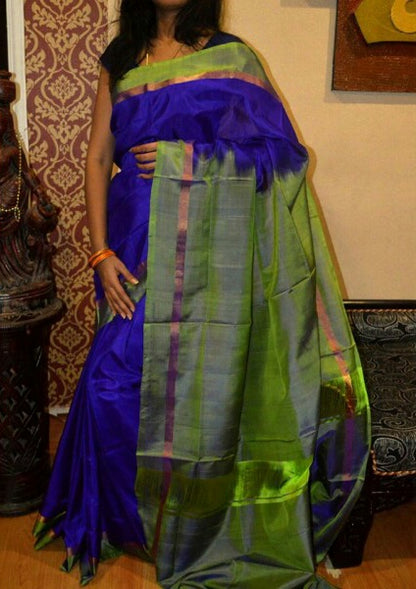 Blue and green uppada pattu plain sarees