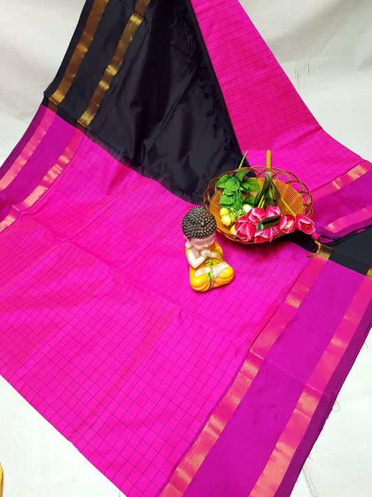 Dark pink Tripura silk mahanati checks sarees