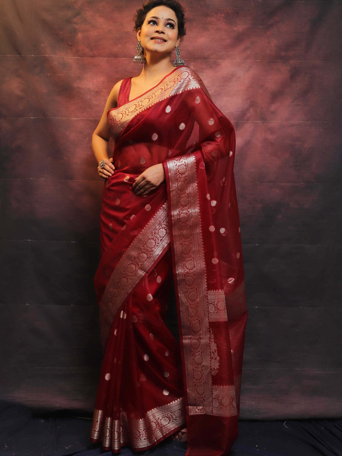 Maroon Banarasi organza silk sarees