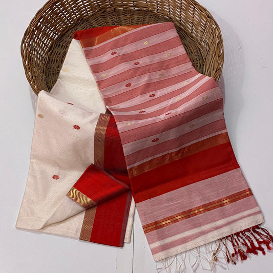 White and Red Maheshwari sarees