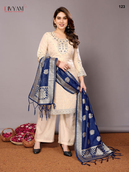 Cream chanderi readymade suits