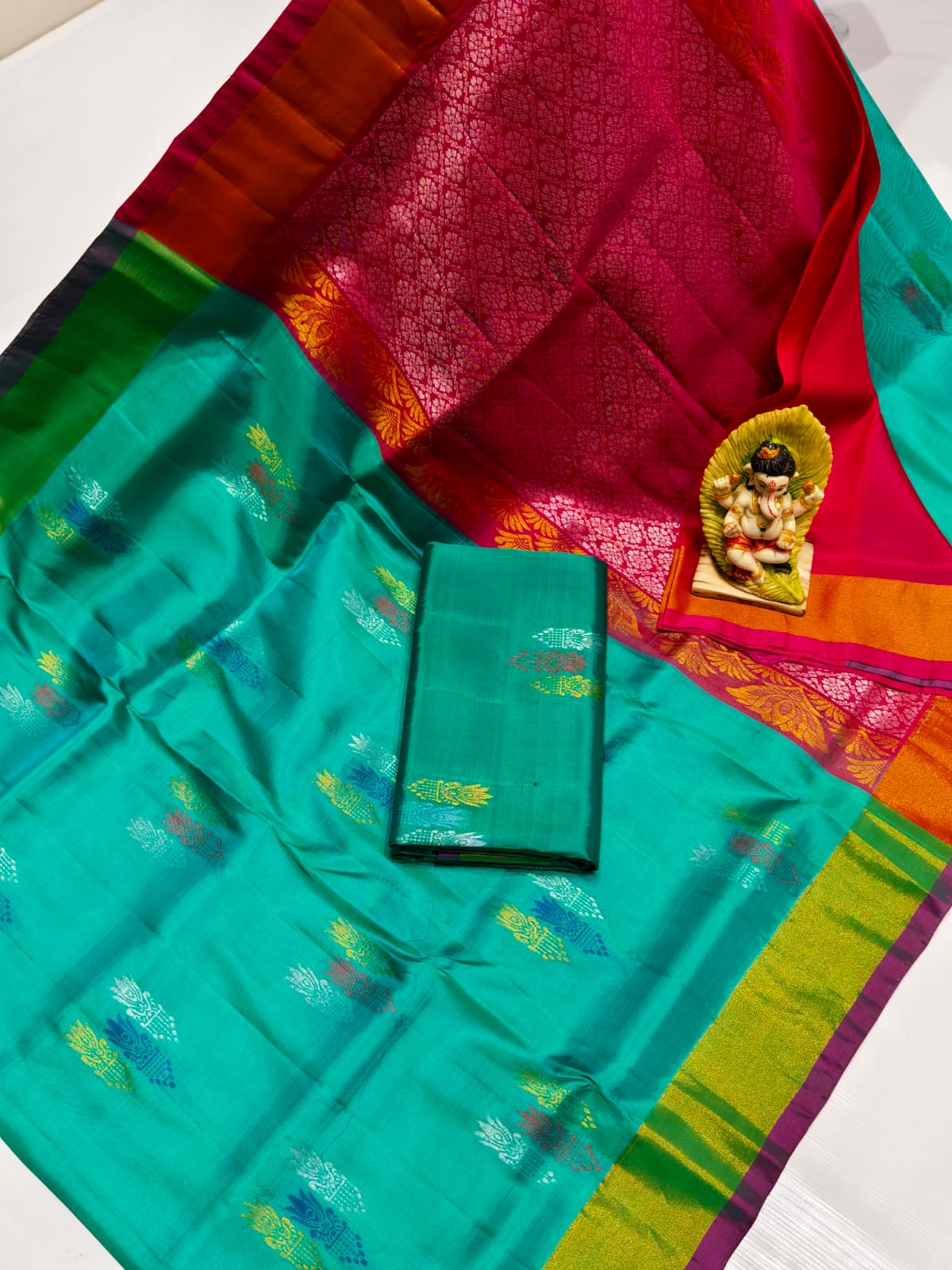 Sea green uppada 4 ply pattu sarees