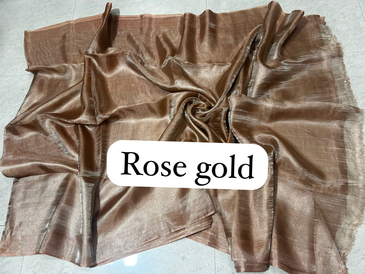 Rose gold Pure handloom Tussar tissue silk sarees