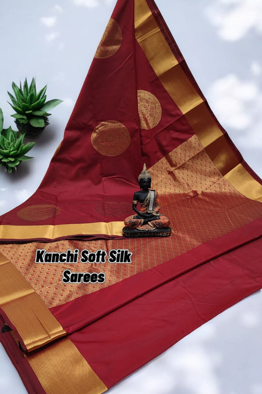 Maroon red kanchi soft silk sarees