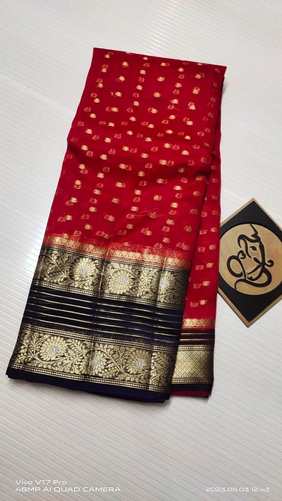 Red with black Banarasi kora organza silk sarees