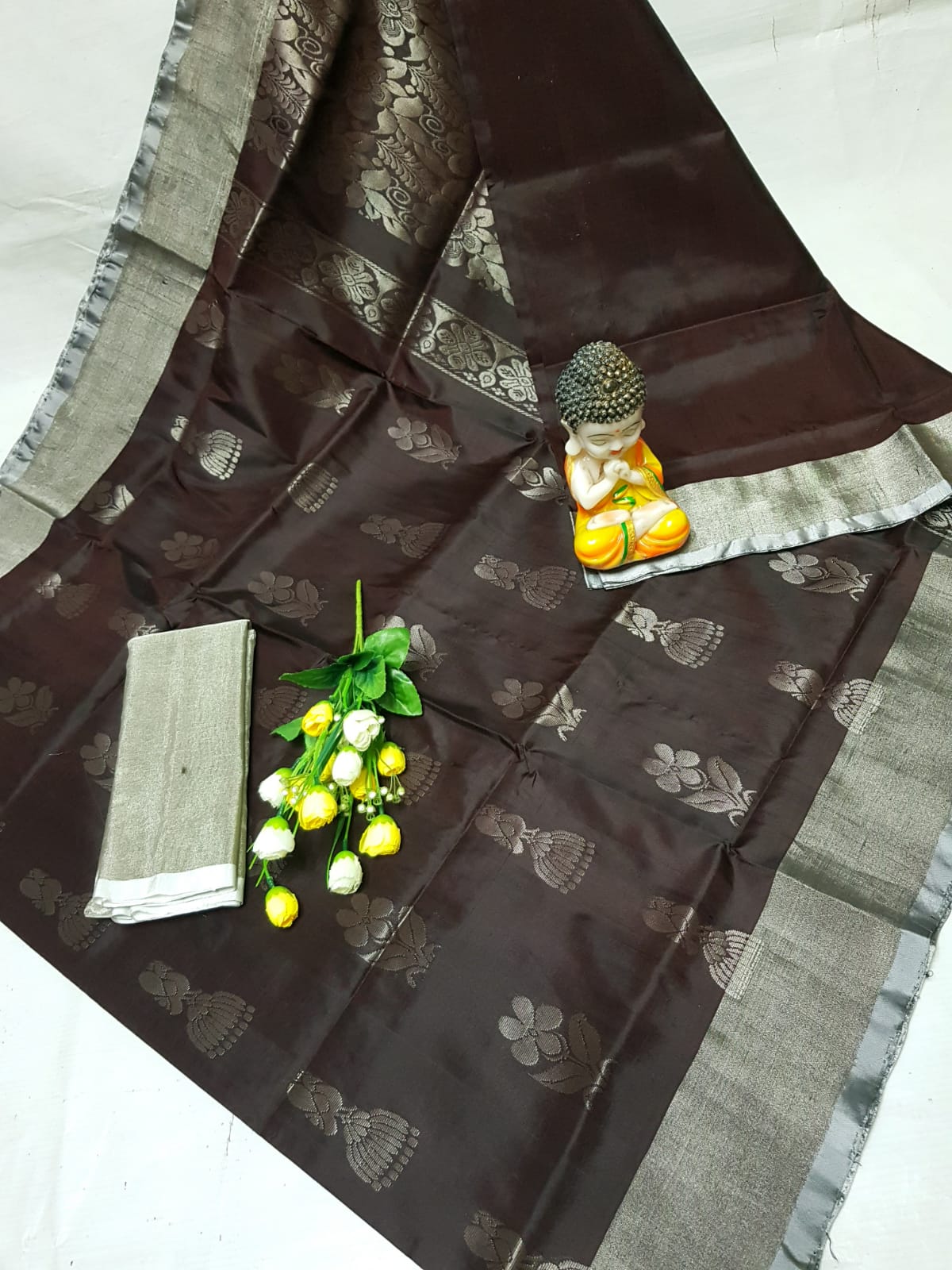 Dark brown pure handloom Uppada silk sarees