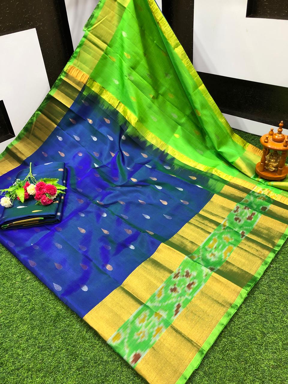 Blue uppada pattu pochampally border sarees