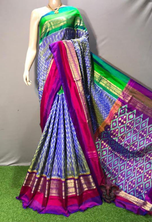 Lavender ikkat silk sarees with jakat kanchi border