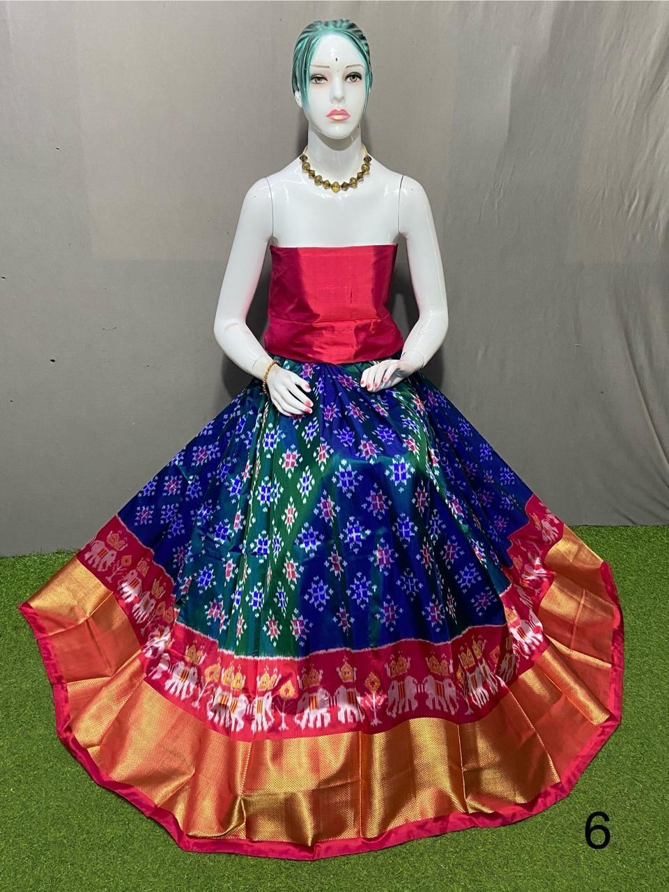 Blue Pure pochampally ikkat silk lehenga