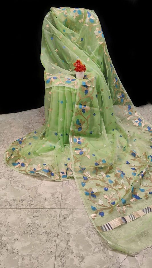 Light apple green pure Muslin organza silk sarees