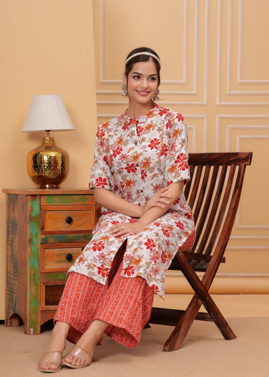 Orange cotton printed co-ord sets