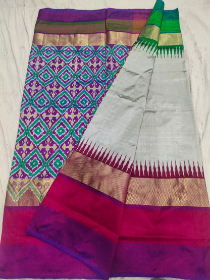 Light gray pochampally ikkat silk sarees