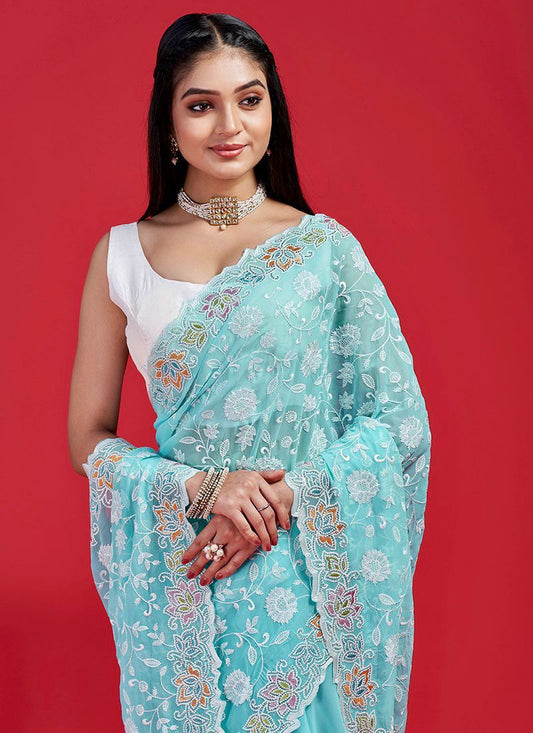 Georgette chikankari embroidered work sarees