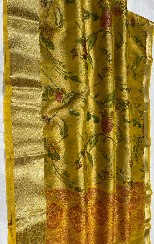 Gold banarasi Tissue silk printed sarees