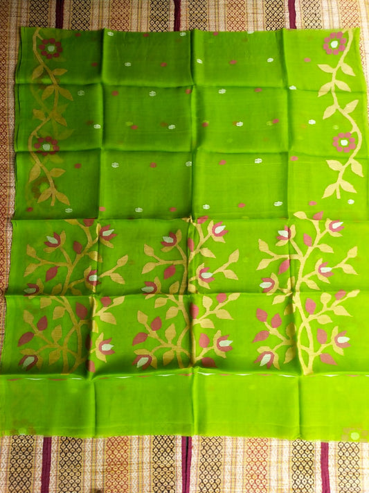 Green handwoven muslin jamdani sarees