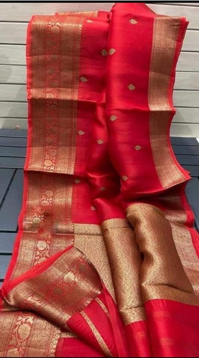 Orange Banarasi kora organza sarees