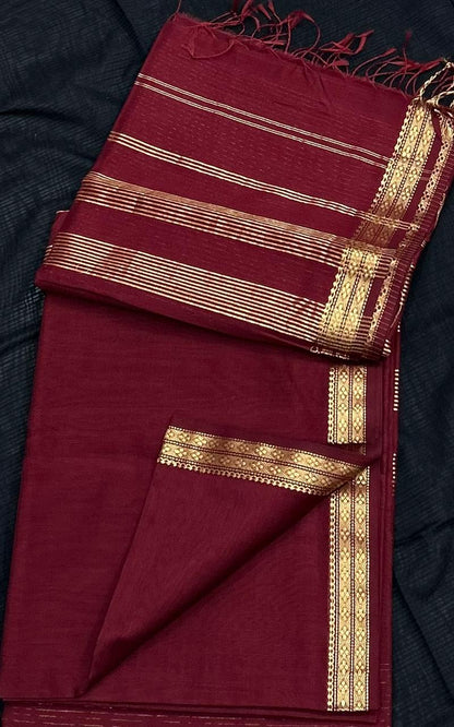 Maroon pure handloom Maheshwari sarees