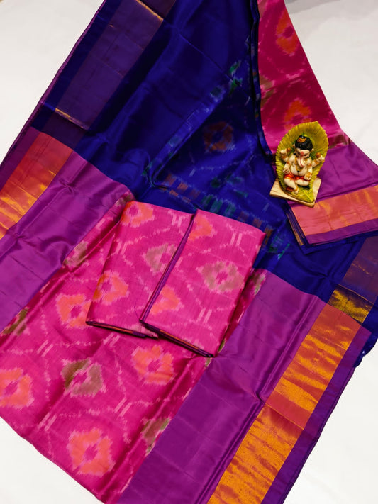 Pink with royal blue Uppada soft silk sarees