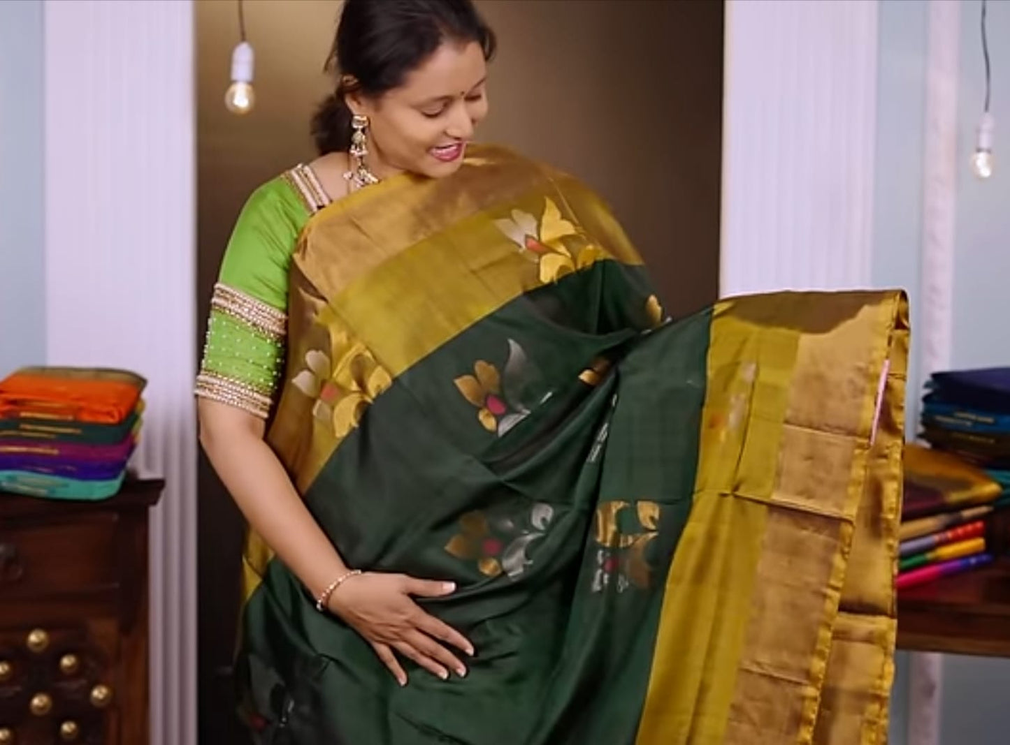 Bottle green Uppada Jamdani Sarees