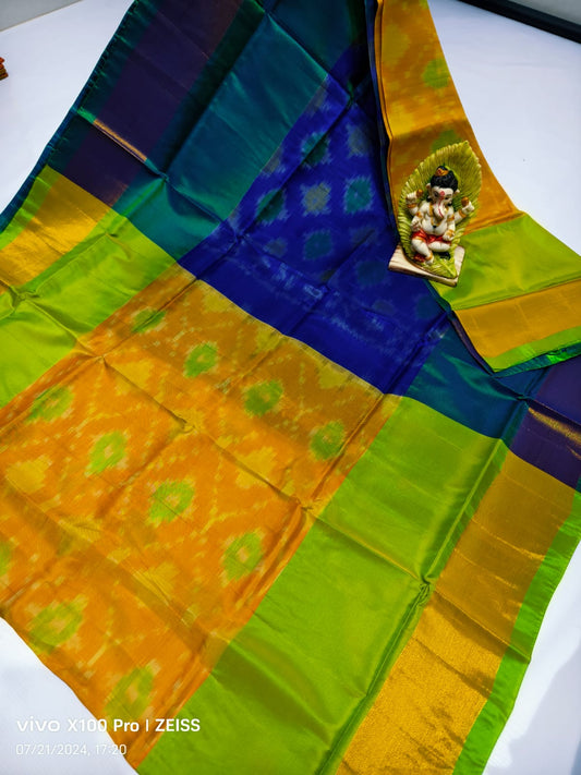 Yellow with dark blue Uppada soft silk sarees