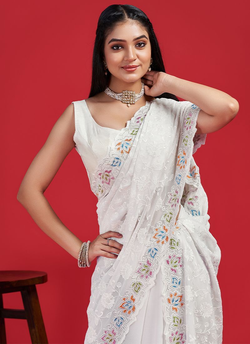 Georgette chikankari embroidered work sarees