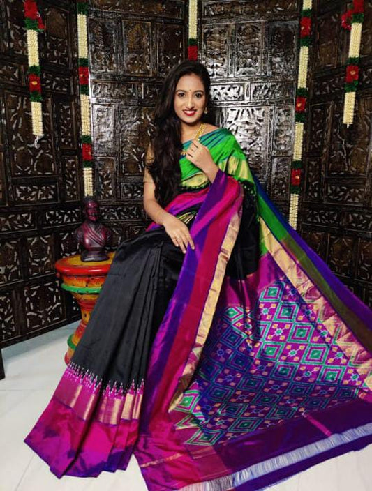 Black pochampally ikkat silk sarees