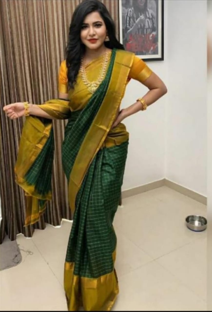 Bottle green uppada mahanati checks sarees