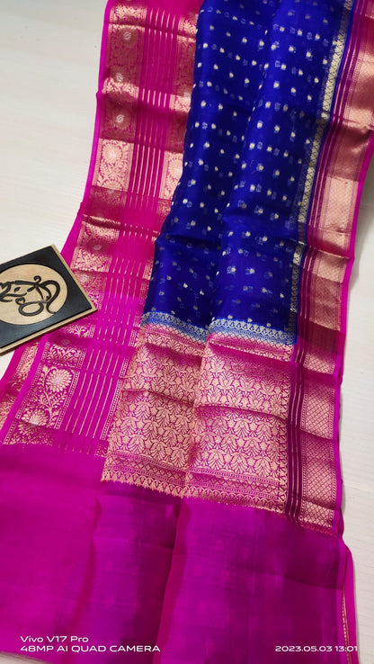 Royal blue Banarasi kora organza silk sarees