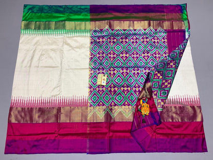 Cream and purple pochampally ikkat silk sarees