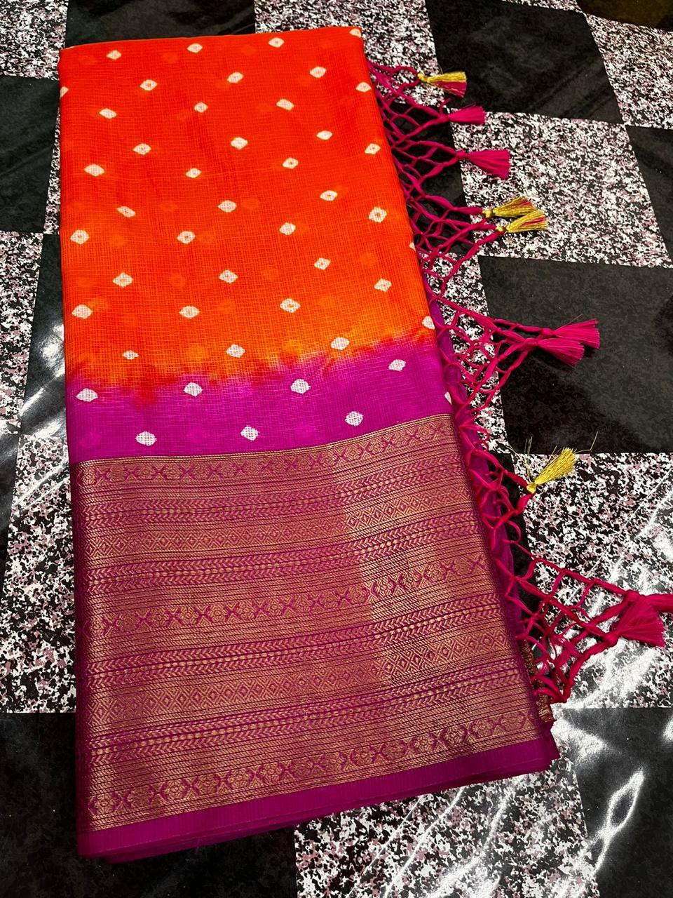 Orange Banarasi muga silk sarees