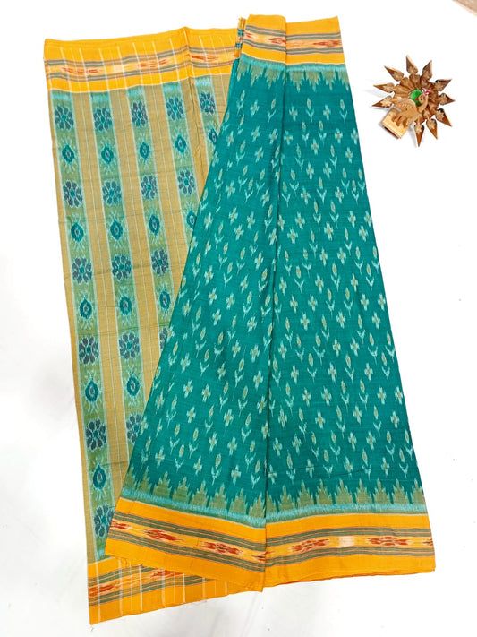 Sea green and yellow ikkat mercerised Cotton sarees