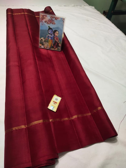 Dark maroon Pure kanchipuram plain silk sarees