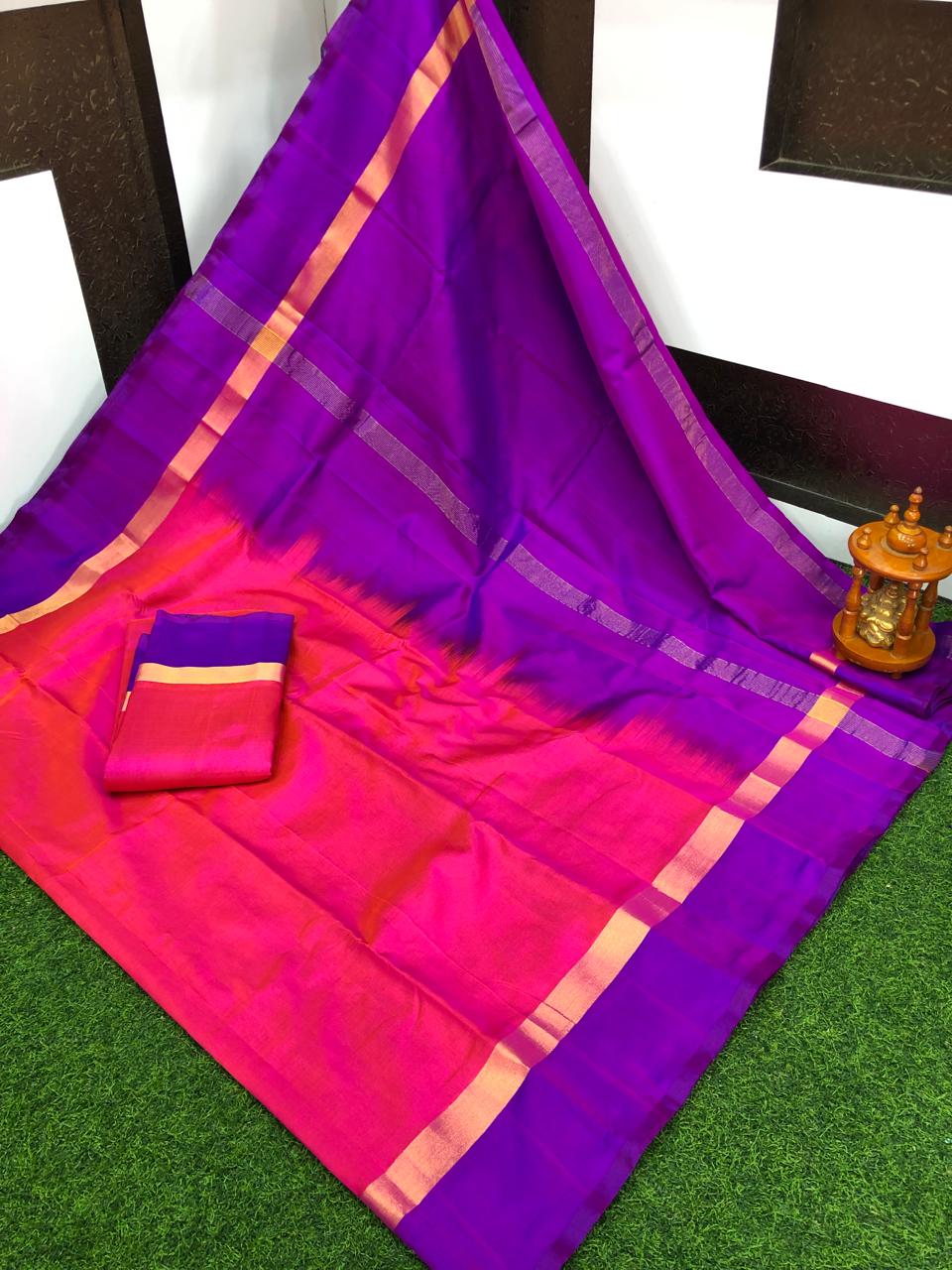 Dark pink and dark purple uppada pattu plain sarees