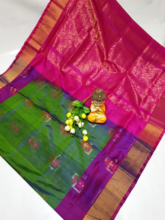 Dark Green and pink uppada pattu sarees