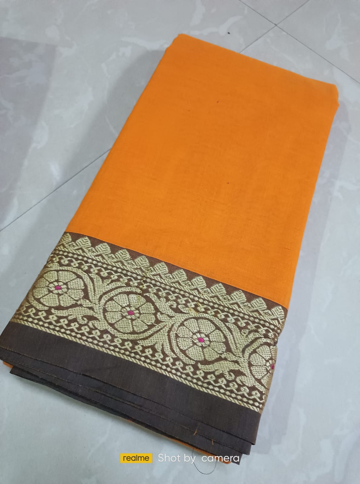 Orange Narayanpet Cotton sarees with small border