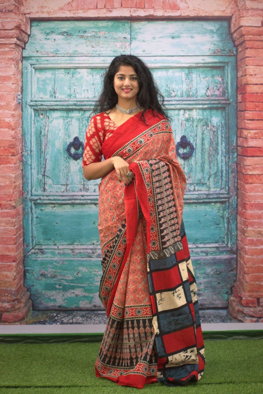 Red mulmul cotton sarees