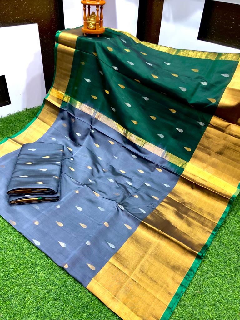 Gray Uppada small Jamdani butta Sarees