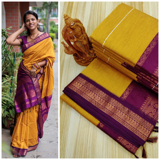 Yellow kalyani cotton sarees