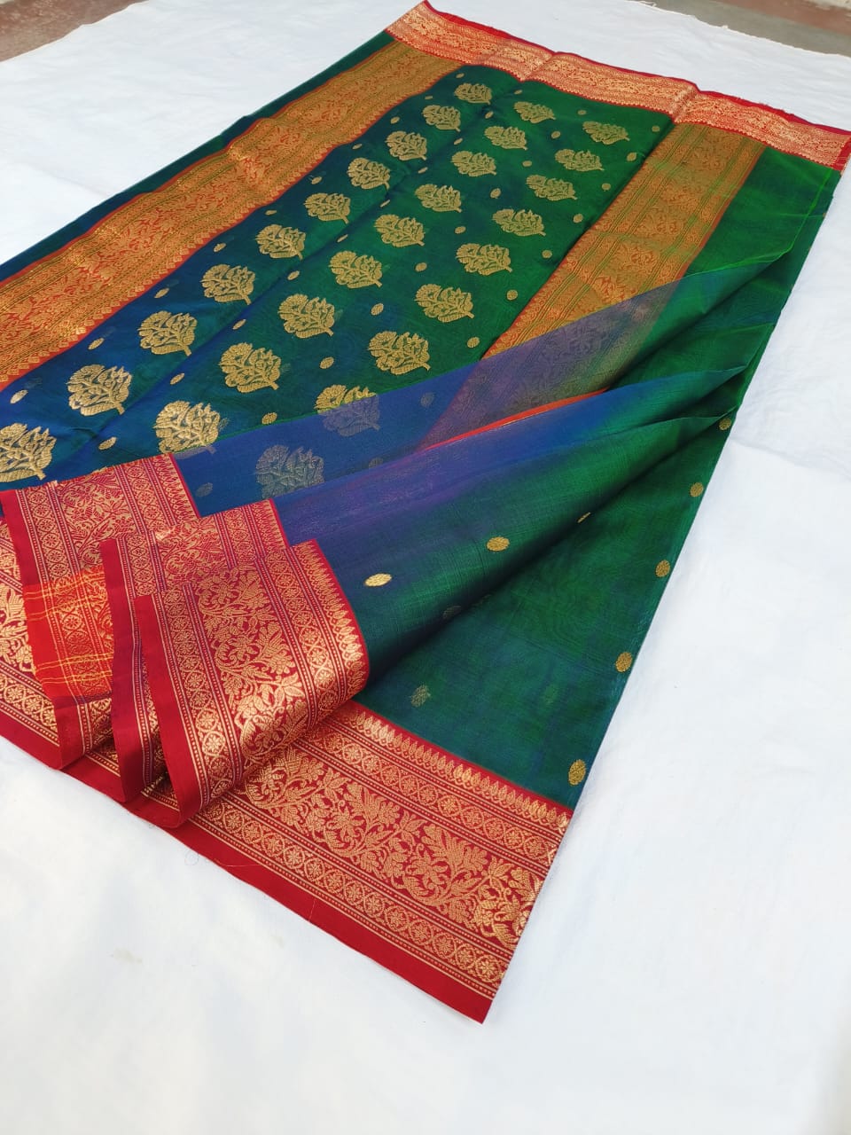 Peacock green pure chanderi katan silk sarees