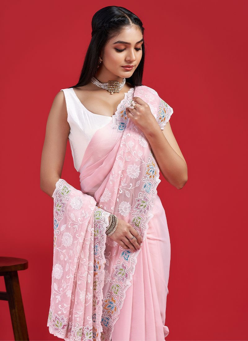 Georgette chikankari embroidered work sarees