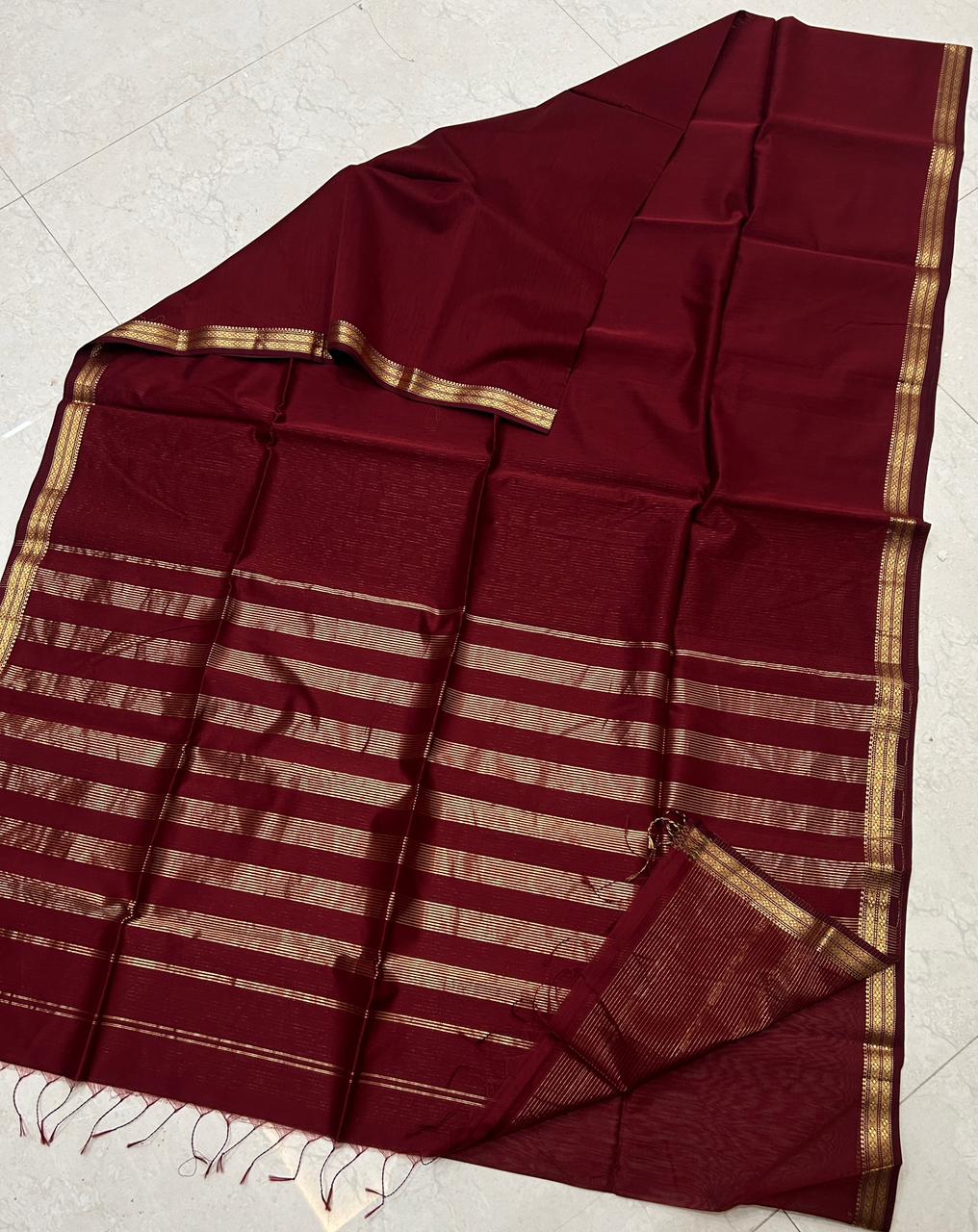 Maroon pure handloom Maheshwari sarees