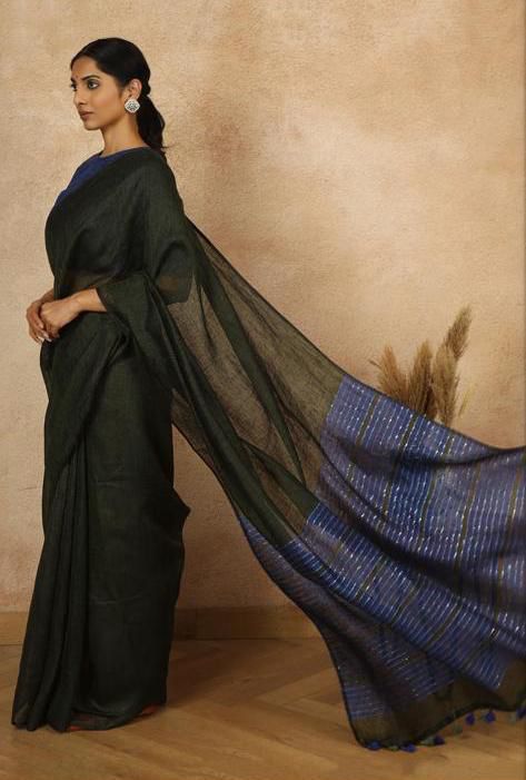 Black 120 counts linen by linen sarees