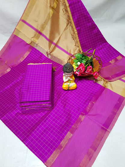 Magenta Tripura silk mahanati checks sarees