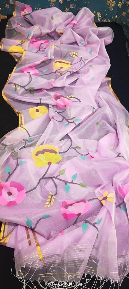 Baby pink Resham muslin jamdani sarees