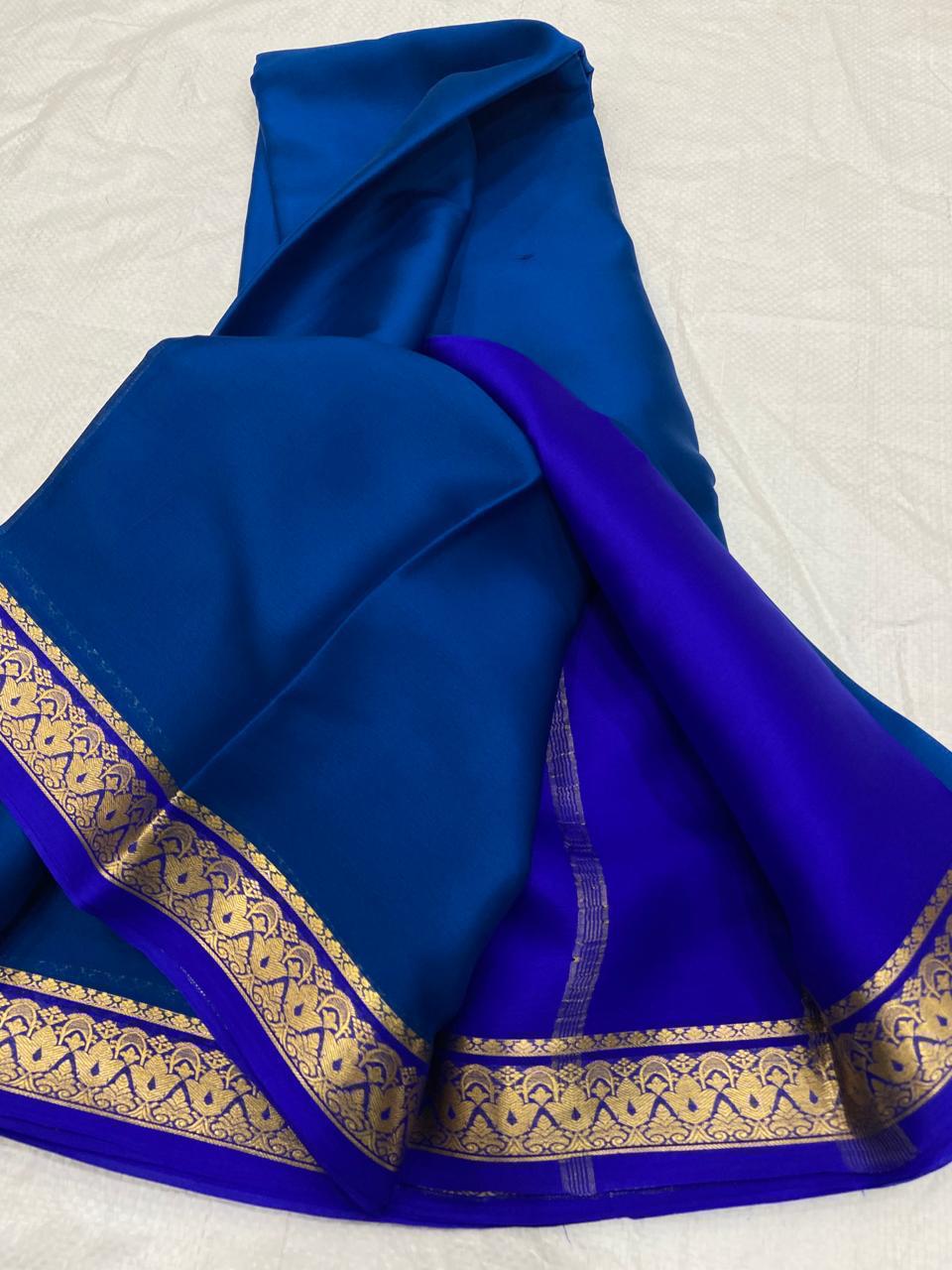 Blue Pure Mysore crepe silk sarees