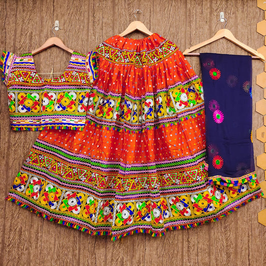 Orange Rayon Navaratri Lehenga Choli