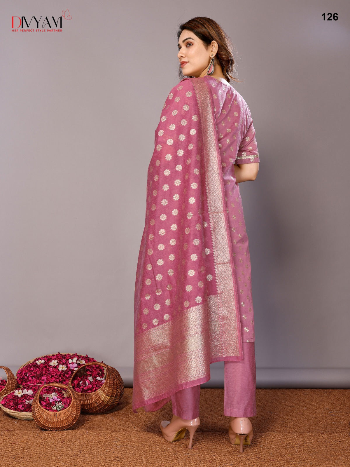 Onion pink chanderi readymade suits