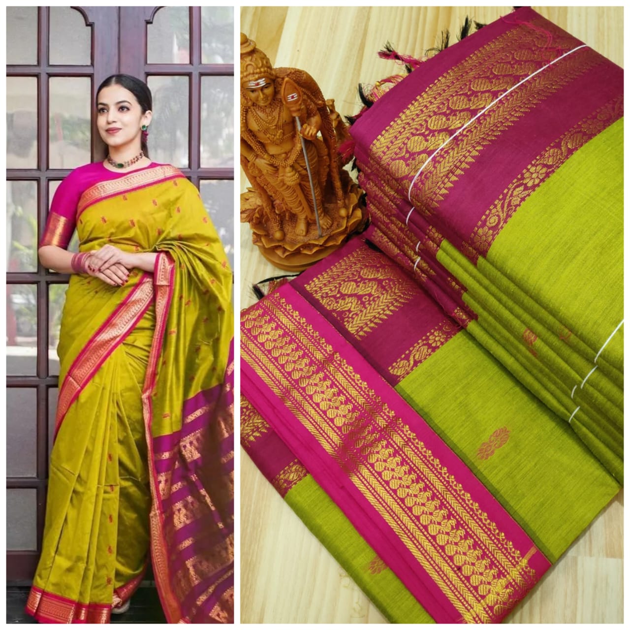 Green and pink kalyani cotton sarees